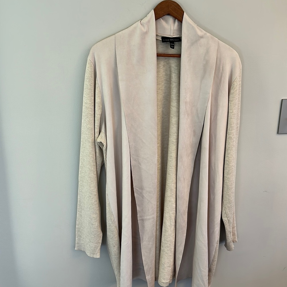 NWT Lane Bryant Open Cardigan Sweater Faux Suede Front SZ 22/24 Ivory Cream Soft